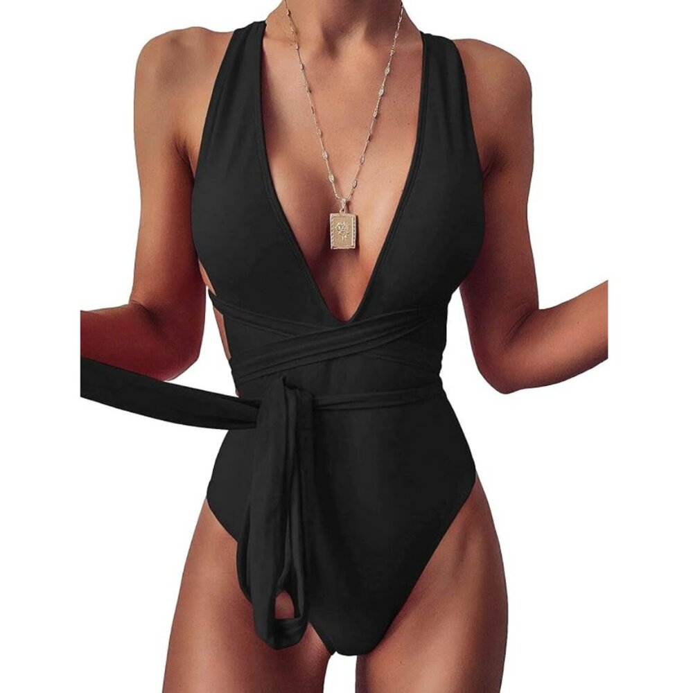 CUPSHE Deep V Halter With Long Tie Straps Mutable Ways To Tie